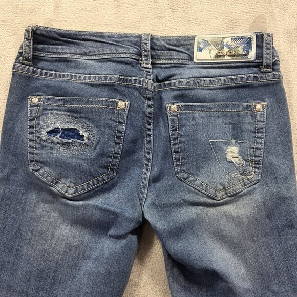 Grace in LA Jeans Women's 26 Blue Skinny Distressed Patched Distressed Hem - Picture 3 of 11